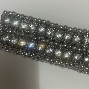 Vintage stretchy bracelet,silver plated with 2 rows of stunning cubic gemstones